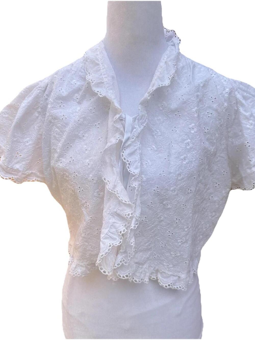 Vintage 70’s Dora Gottlieb White Eyelet Lace Coquette Bolero Bed Jacket Sz M